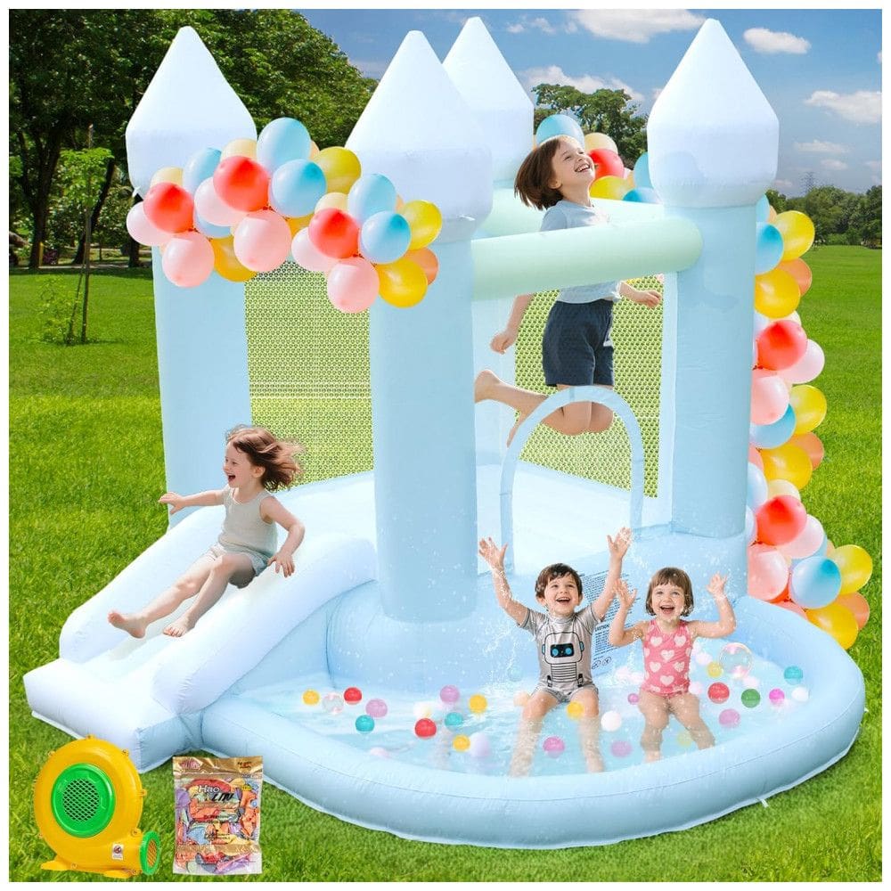 Casa de Pulso Azul FOOING, Pula-Pula Inflável com Motor de Ar, Castelo Pula-Pula com Piscina de Bolinhas para Festas, Casamentos