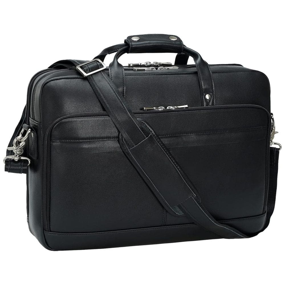 Bolsa Carteiro Masculina de Couro Grão Integral para Laptop com 17 Polegadas, Masa Kawa, Preta