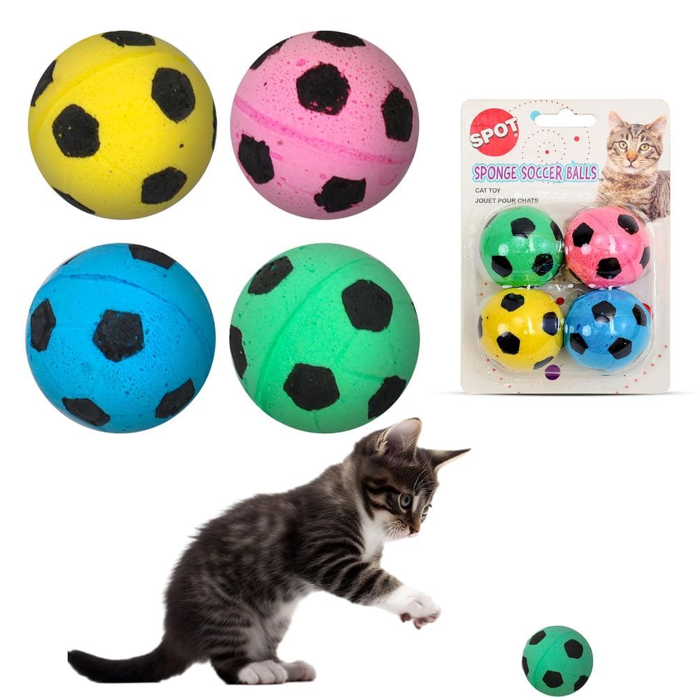 Bolas de futebol SPOT Cat Toy Sponge, pacote com 4 coloridas, 3,8 cm
