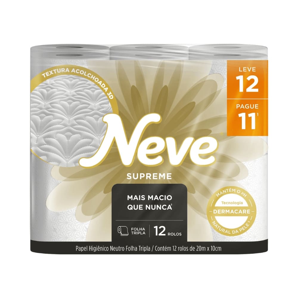 Papel Higiênico Neve Supreme Folha Tripla Leve 12 e Pague 11 Rolos