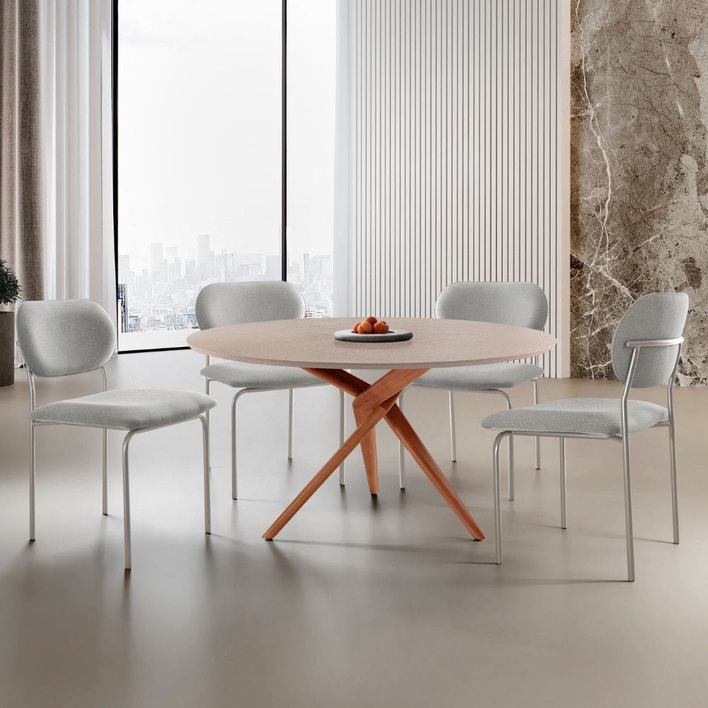 Sala de Jantar Mesa Ballare Tampo 135cm Texturizado com 4 Cadeiras Marchezine Moderna Mobilia