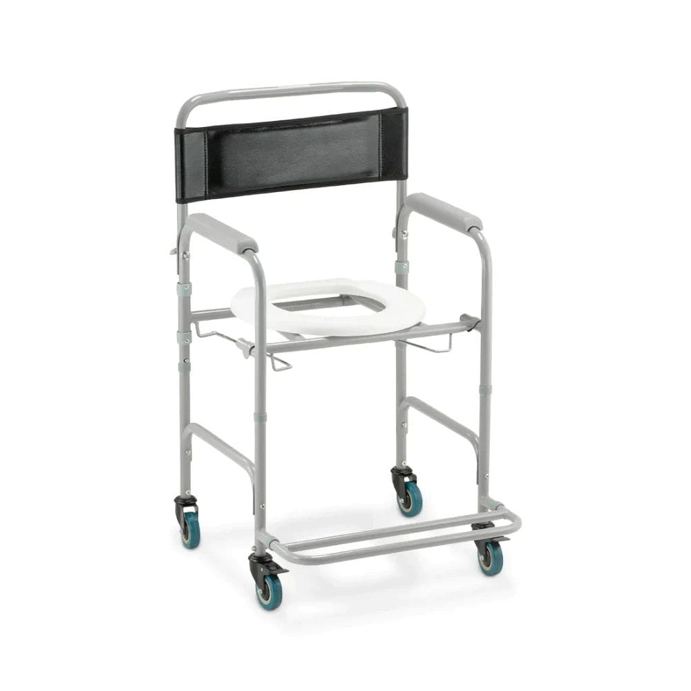 Cadeira de Banho Higiênica Dobrável D30 Dellamed 2 Em 1 Banho e Sobre Vaso, Até 100kg Com Estrutura Reforçada e Rodízios Com Trava