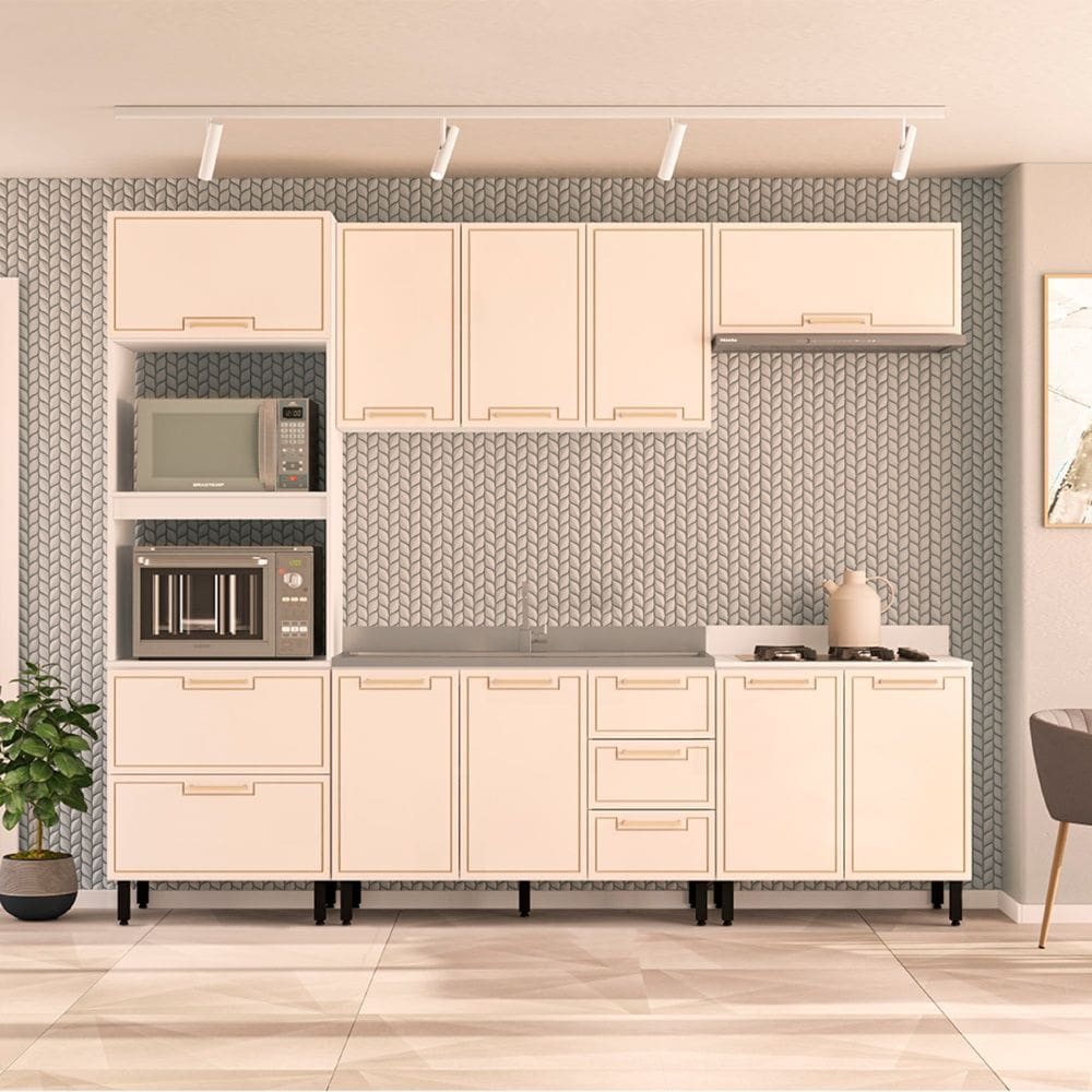 Cozinha Compacta 250079 5 Peças Amara Branco Creme Politorno Móveis