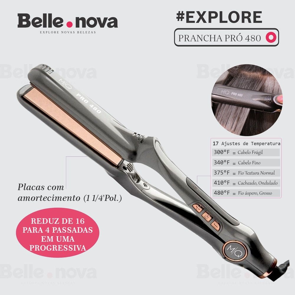 Prancha de cabelo Profissional MQ PRO 480º F Chapinha Titanium cinza Bivolt
