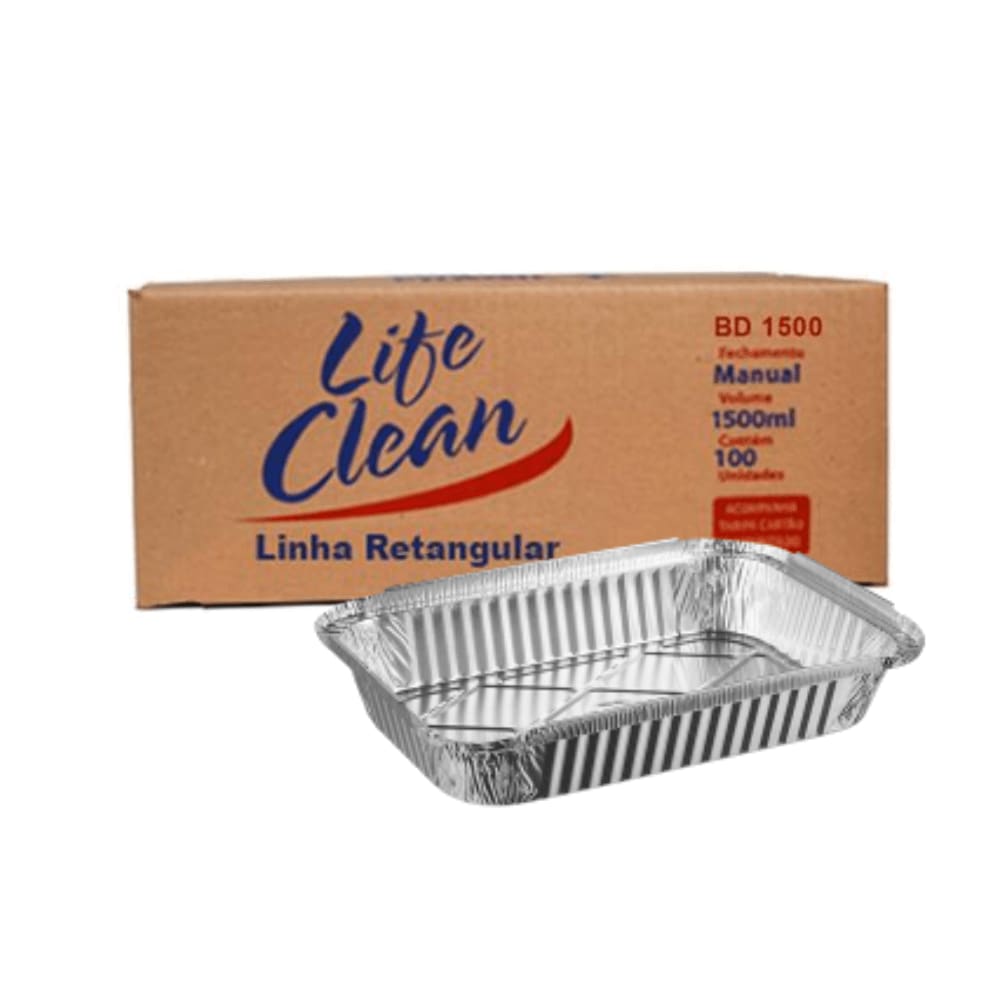 Marmitex de Alumínio 1500ml com Tampa 100un Life Clean
