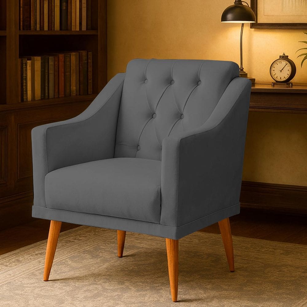 Poltrona Capitonê Sala Estar Marisa Classica Cinza