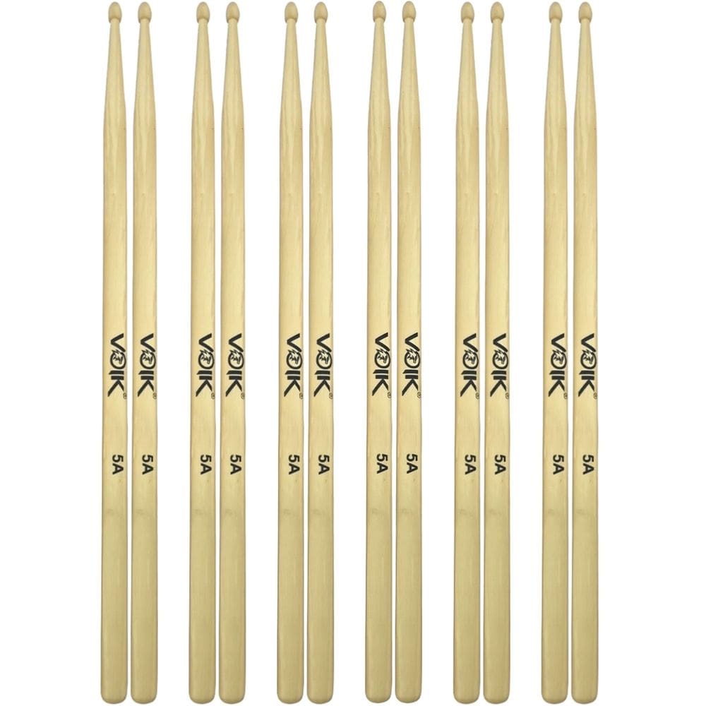 Kit 6 Pares de Baquetas Ponta de Madeira Maple Voik 5A