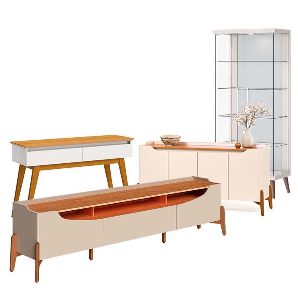 Cristaleira Tifanny e Aparador Classic com Buffet e Rack Studio Off White Nature - Imcal
