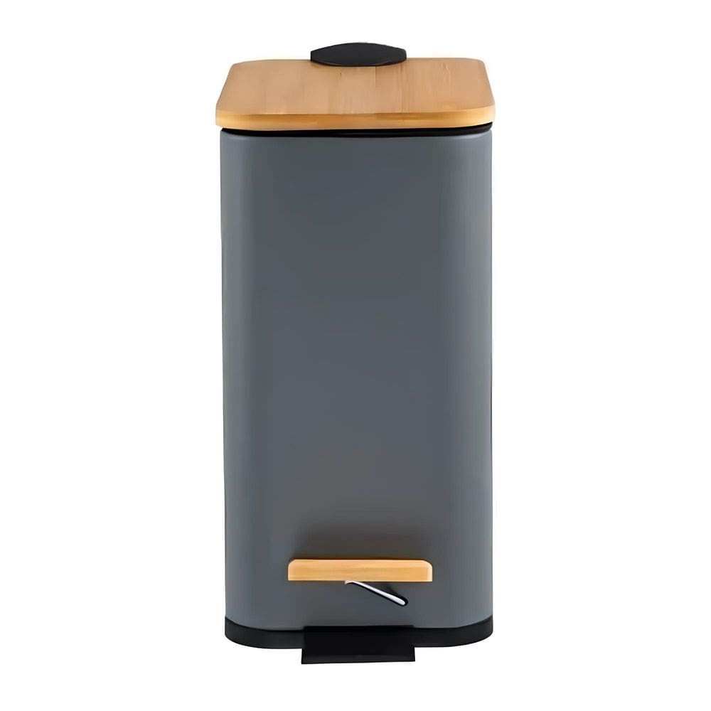 Lixeira Retangular Verde C/ Cesto Interno e Pedal e Tampa de Bambu 5 Litros