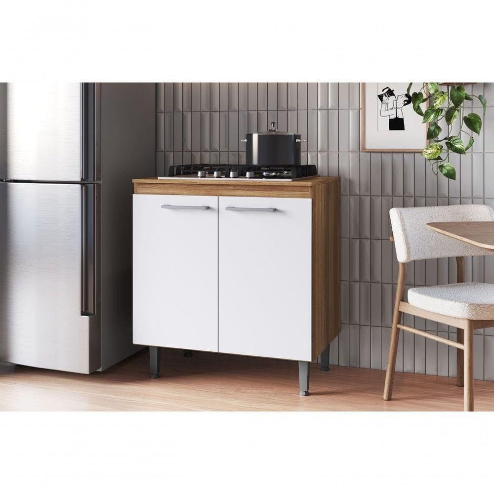 Armário De Cozinha Com Balcão E 2 Portas Para Cooktop 4 Bocas Carvalho Branco