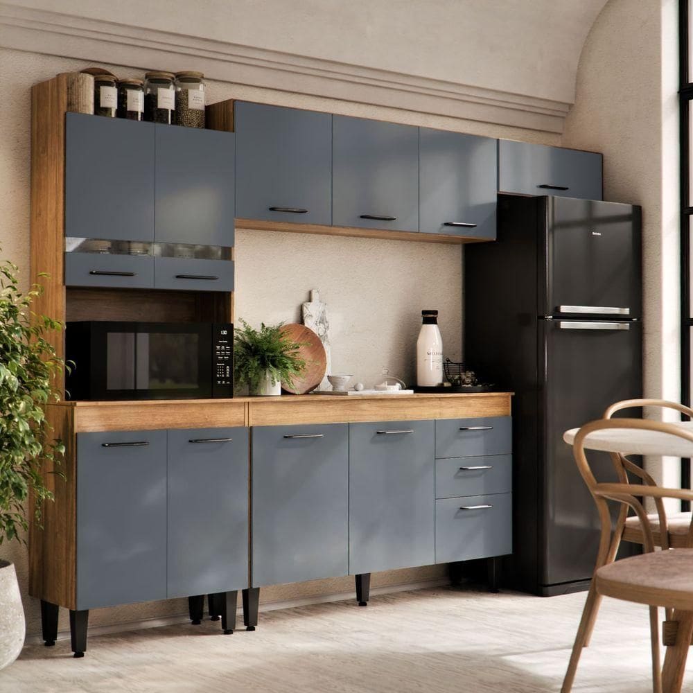 Armário De Cozinha Veneza Completa Com 2 Gavetas E 10 Portas Freijó Grafite - Maxi Do Brasil