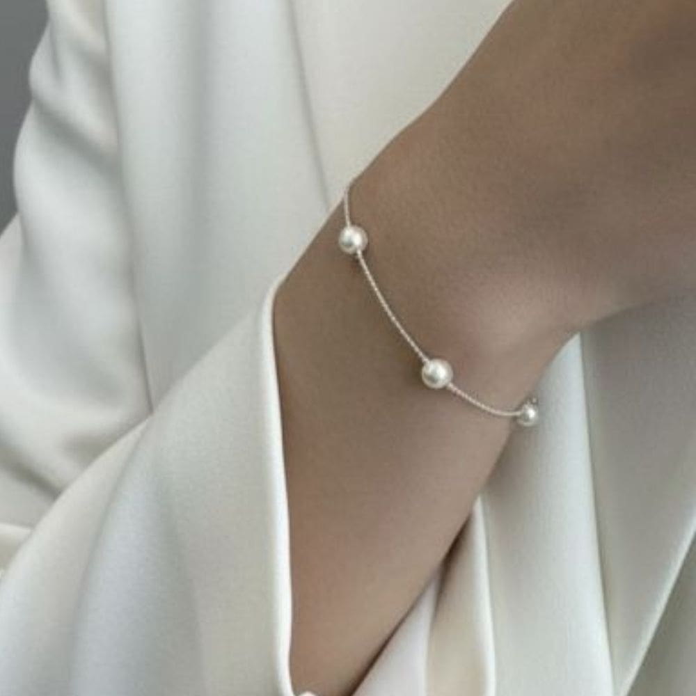 Pulseira Veneziana Com Pérolas Banhada a Prata