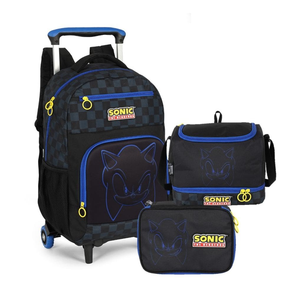 Kit Escolar Sonic The Hedgehog – Mochila de Rodinha + Lancheira + Estojo Luxcel Oficial
