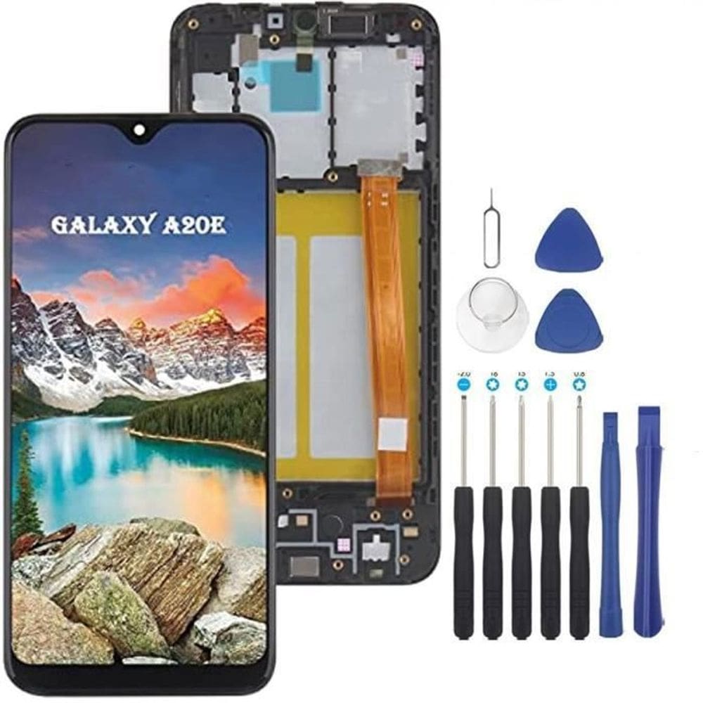 Tela LCD de toque de vidro com moldura para Samsung Galaxy A20e