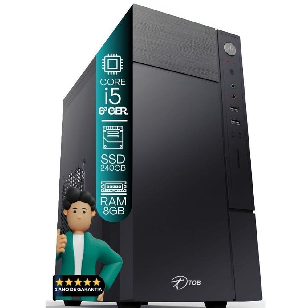 Computador TOB Intel Core i5 6ªGeração Memória 8GB SSD 240GB Win10 Trial Desktop PC CPU