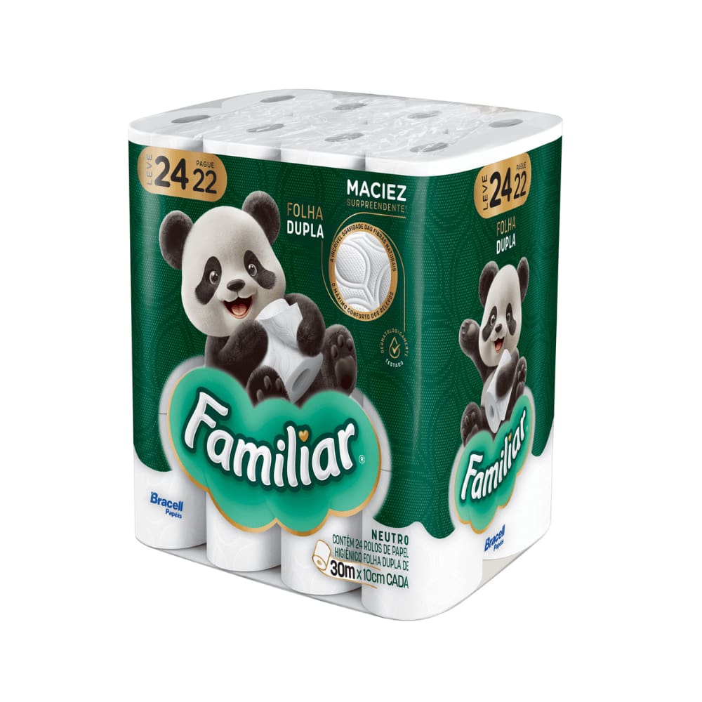Papel Higiênico Familiar Folha Dupla 30m 24 Rolos