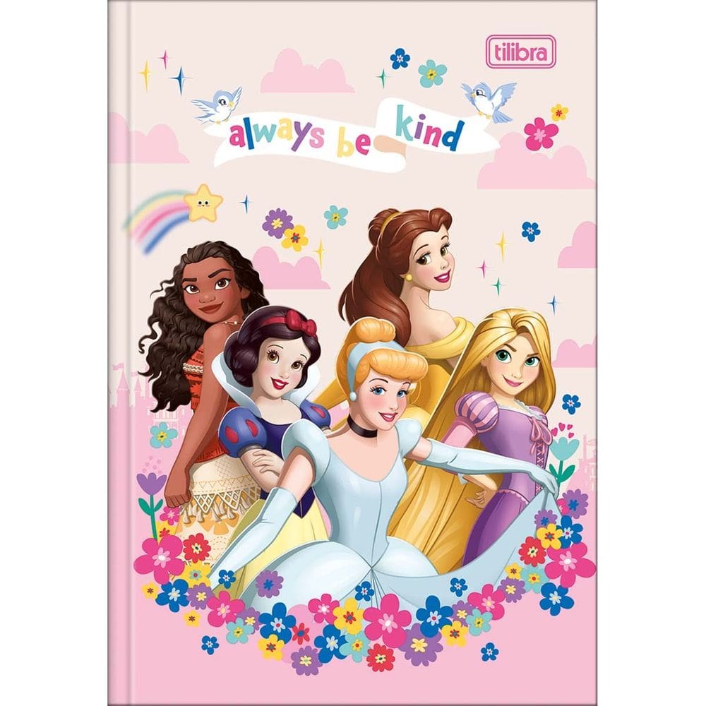 Caderno Pequeno Brochura 1/4 Princesas 80 Folhas Capa Dura Costurado Tilibra | Personagens | Desenho