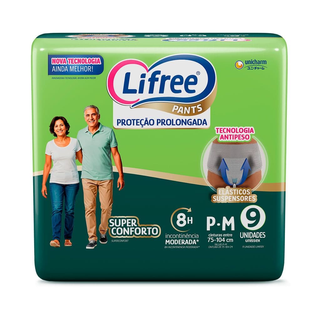 Roupa Íntima Lifree Pants Proteção Prolongada Super Conforto Tamanho P/M Unissex 9 Unidades