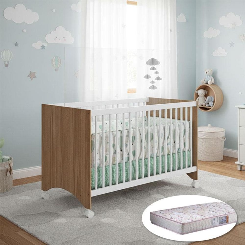 Berço Nacional Gutti Ambiente Amadeirado Acetinado com Colchão Gazin - Móveis Estrela