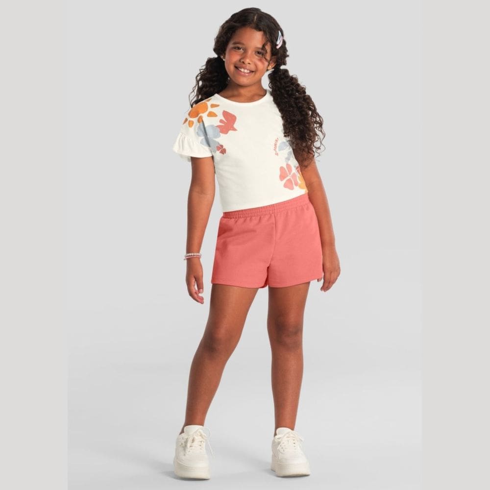 Conjunto Infantil Menina Cropped Florido Off White -Brandili