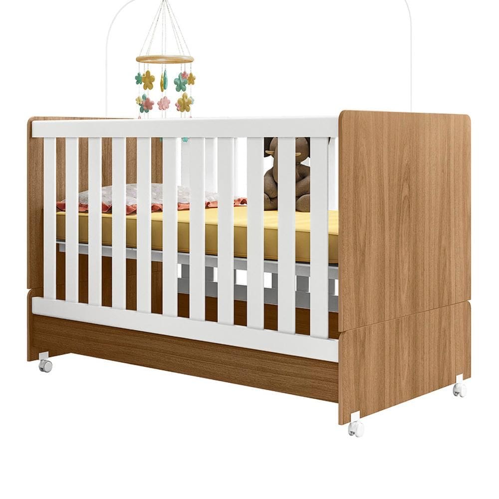 Berço Mini Cama 2 em 1 Com Rodizios 3200 Nature Branco PLLA