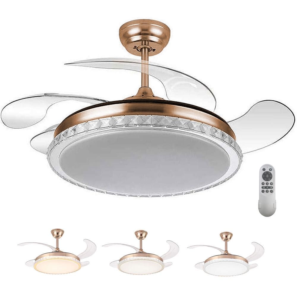 Ventilador Lampada de Teto Grande Pa Retratil Luminaria Led 3 em 1 Controle Quarto Casa Recepçao Moderno Silencioso