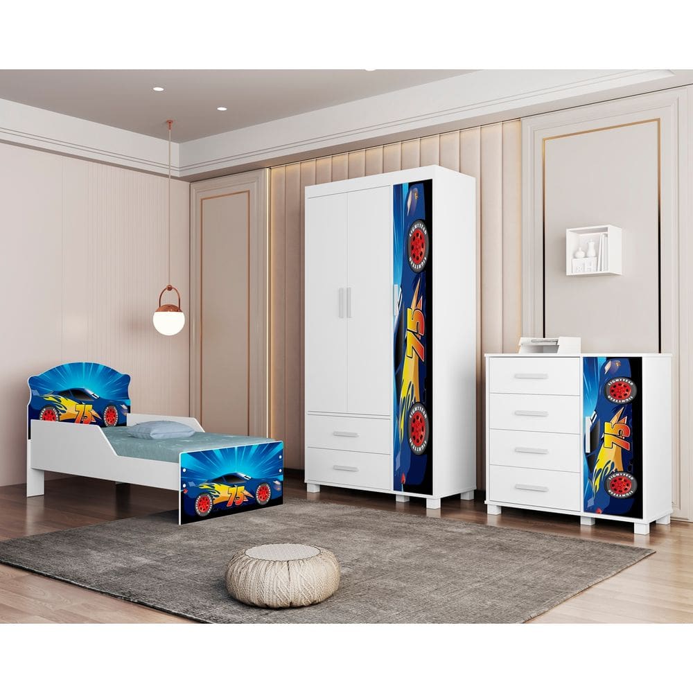 Quarto Infantil Completo Adesivado Cama-Comoda-Guarda Roupas