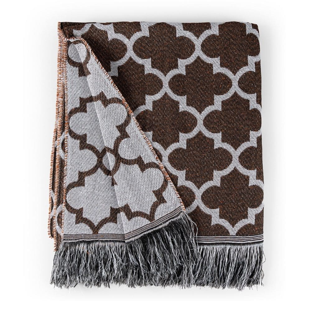 Manta Jacquard Misto com Franja 1,40 x 2,20 Arabesco Caramelo