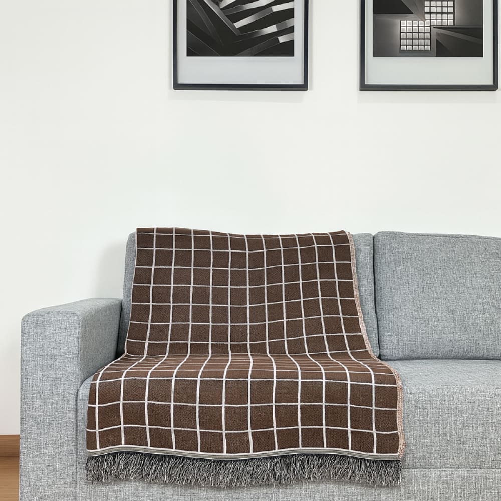 Manta Jacquard Misto com Franja 1,40 x 1,60 Grid Caramelo