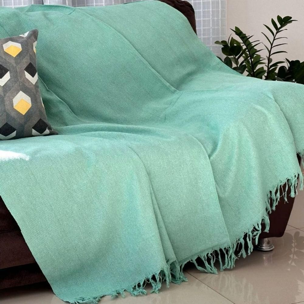 Manta Grande Para Sofá 1,70x2,20 Capa De Sofa Decorativa E Protetora 100% Algodão Verde água