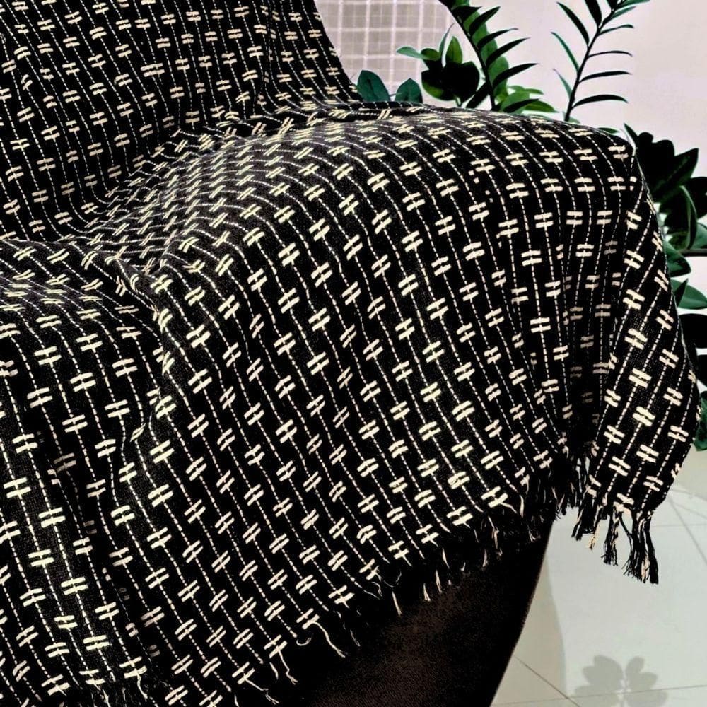 Manta Grande Para Sofá De 2 E 3 Lugares 100% Algodão 2,50x1,80 Capa Protetora De Sofa Gigante Preto-branco