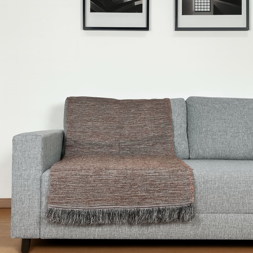 Manta Jacquard Misto com Franja 1,40 x 1,60 Porto Caramelo