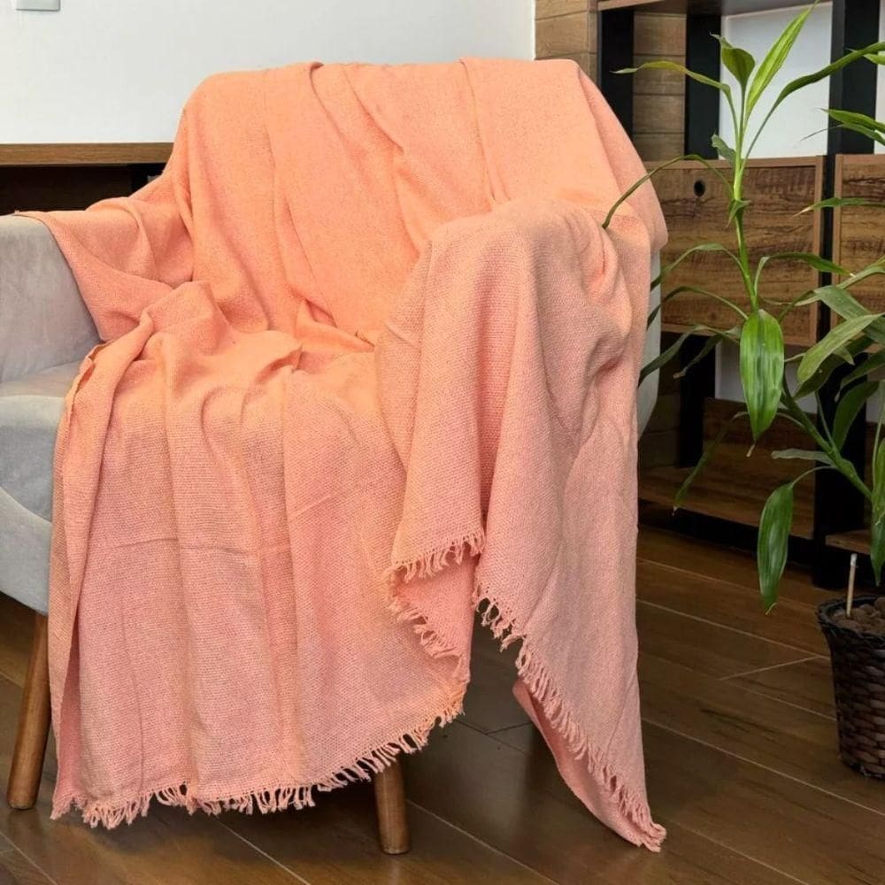 Manta Grande Para Sofá 1,70x2,20 Capa De Sofa Decorativa E Protetora 100% Algodão Salmão