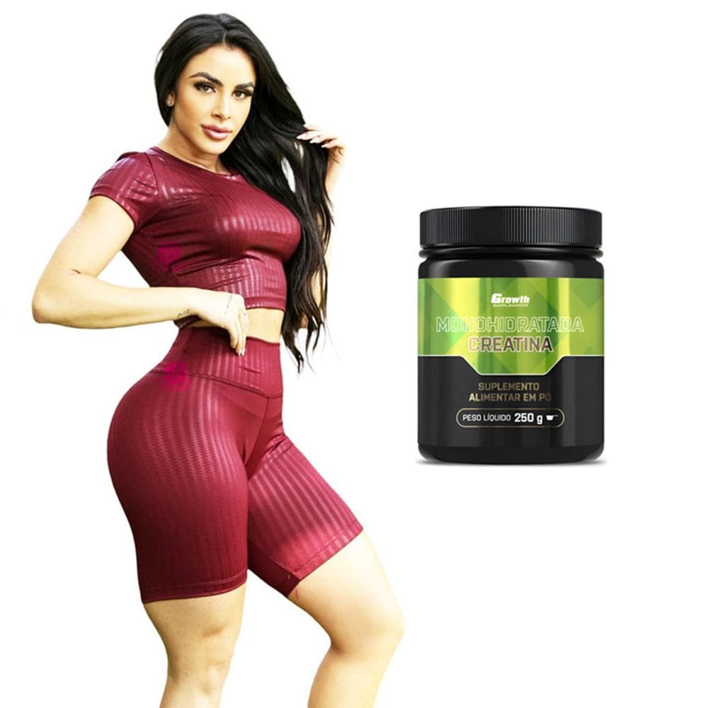 Kit Cropped e Shorts Vinho Fitness e Creatina Sem Sabor 250g