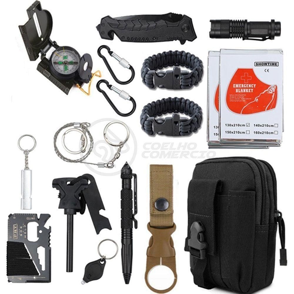 Kit De Sobrevivência E Atividades Camping Bolsa Preta