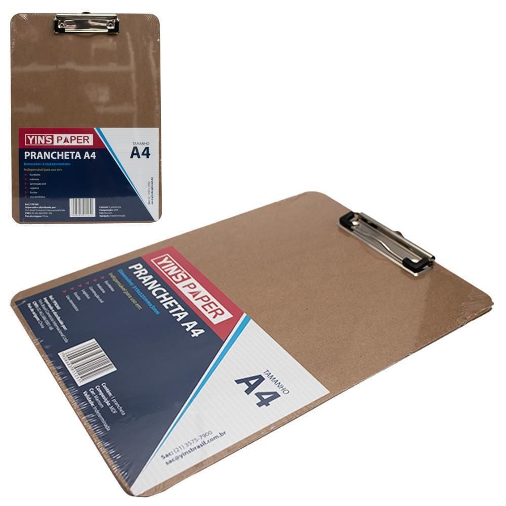 Prancheta De Madeira Mdf A4 Com Presilha Yin Paper 31,5X22,5