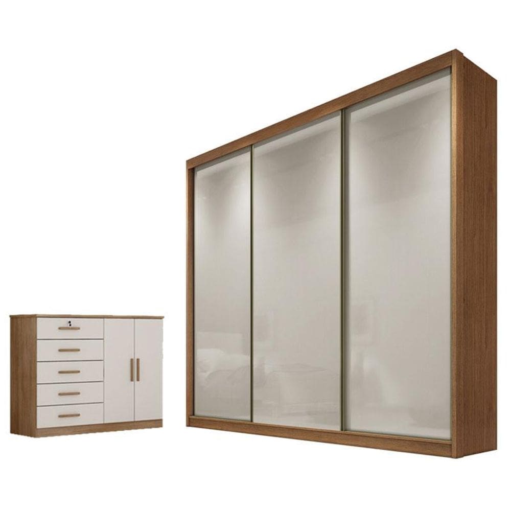 Guarda Roupa Casal Logan e Cômoda Seul Cumaru 25 Fendi - Novo Horizonte