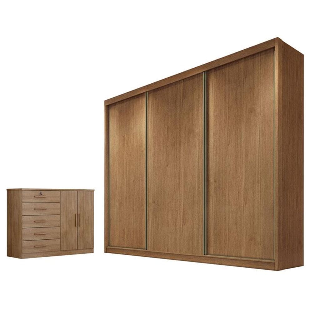 Guarda Roupa Casal Logan com Nicho e Cômoda Seul Cumaru 23 - Novo Horizonte