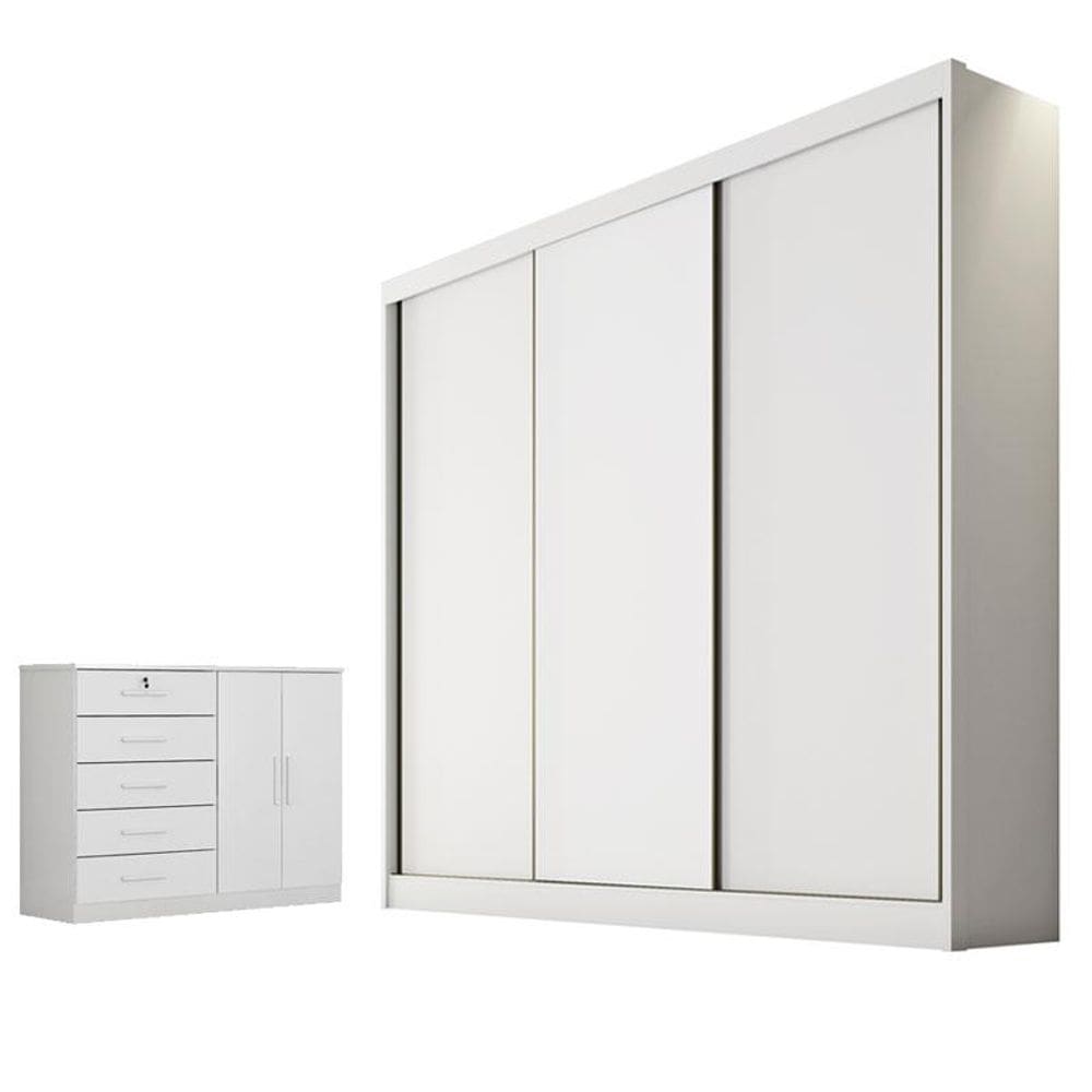 Guarda Roupa Casal Logan e Cômoda Seul Neve - Novo Horizonte