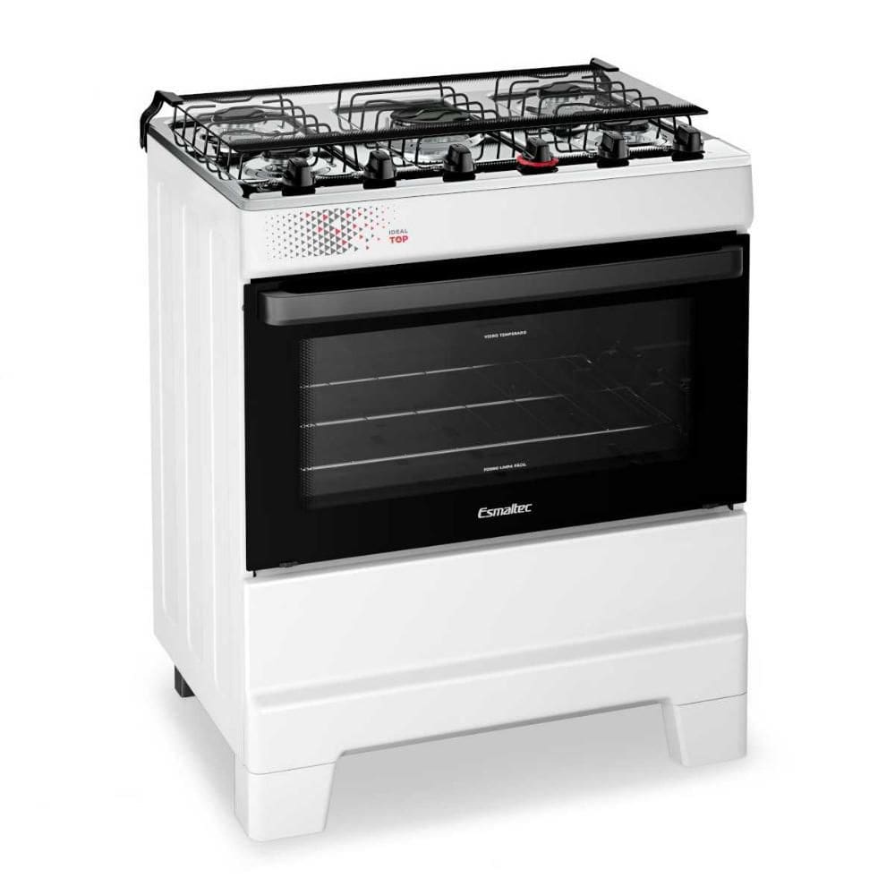 Fogão a Gás 5 Bocas Automático Ideal Top Branco Mesa Inox T5IAB - Esmaltec