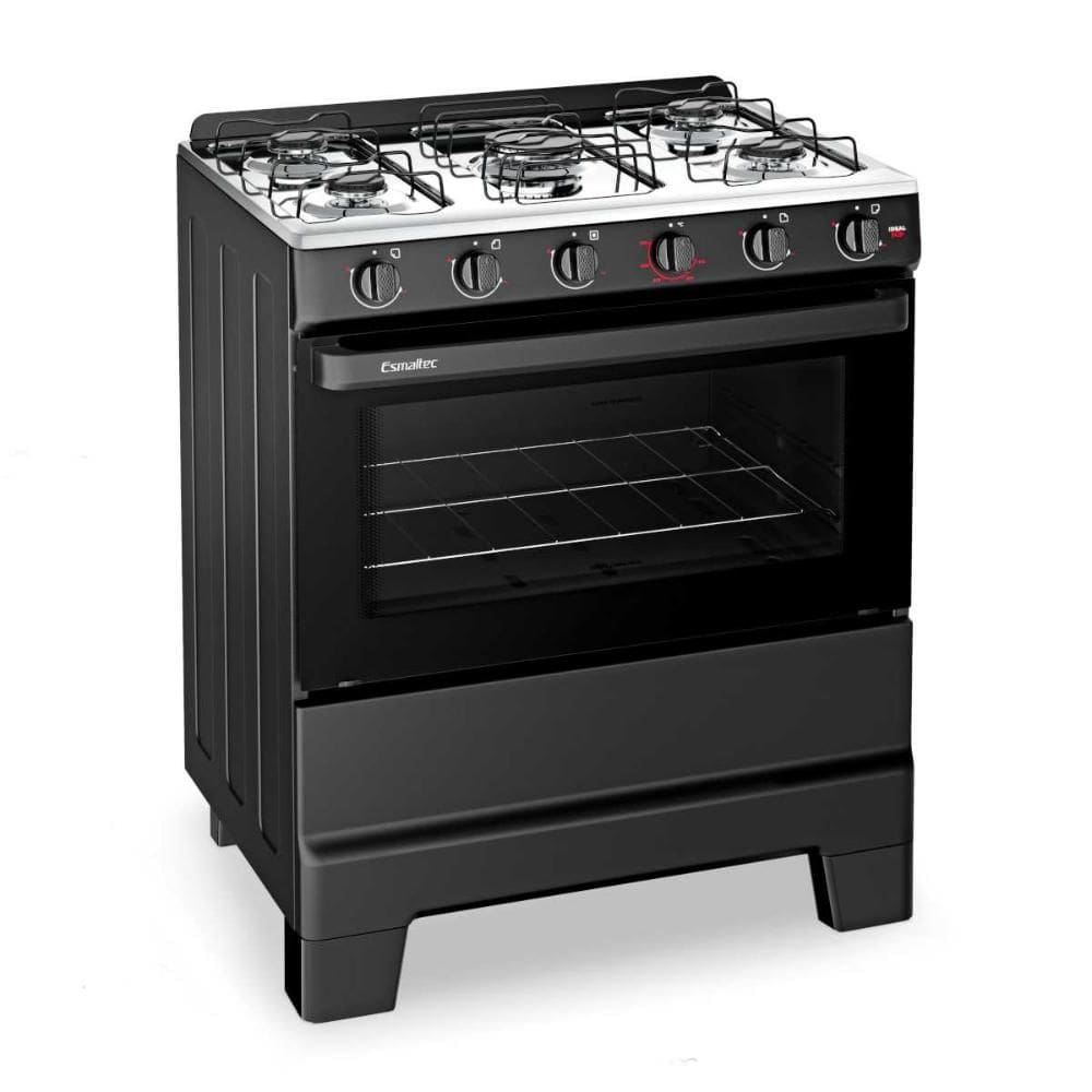 Fogão a Gás 5 Bocas Ideal Pop Preto Mesa Inox F5ISP - Esmaltec