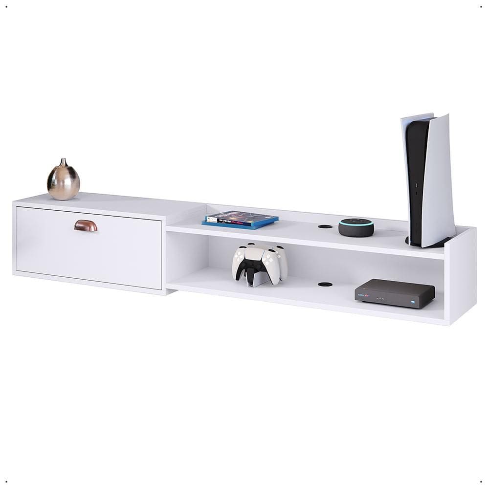 Rack Suspenso Supremo Home TV Smart 55 Pol Porta Basculante Nicho Decoração Sala Quarto - Branco - Lojas RPM