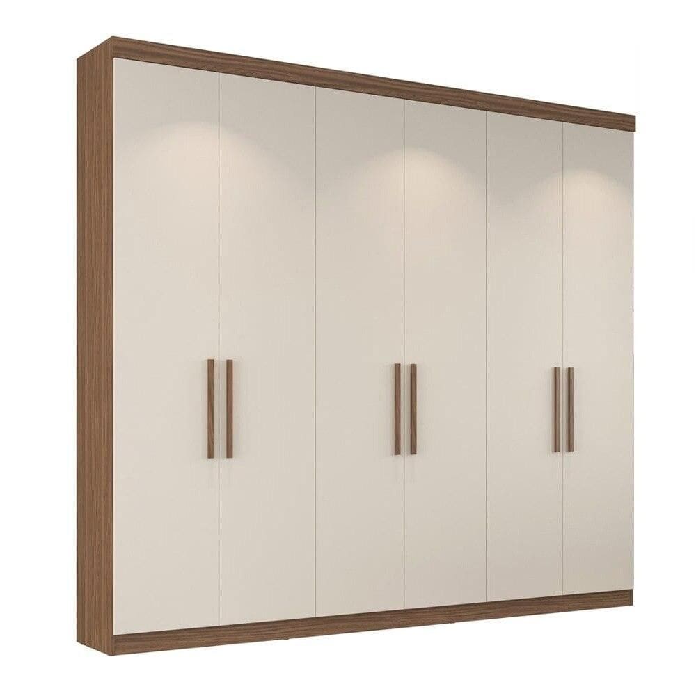Guarda-Roupa Casal Édez Luna, 6 Portas de Bater, Off White e Nogueira, 233 cm