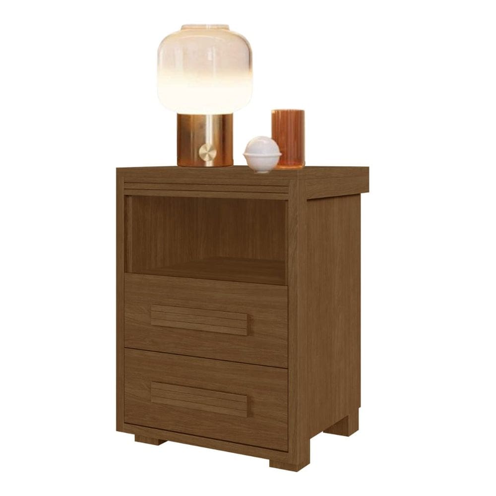Mesa de Cabeceira Pés Madeira 2 Gavetas Tóquio 100% MDF