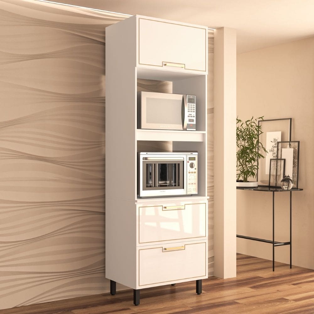 Paneleiro Torre Quente 70cm 2 portas basculantes 1 gaveta Amara Branco Politorno Móveis