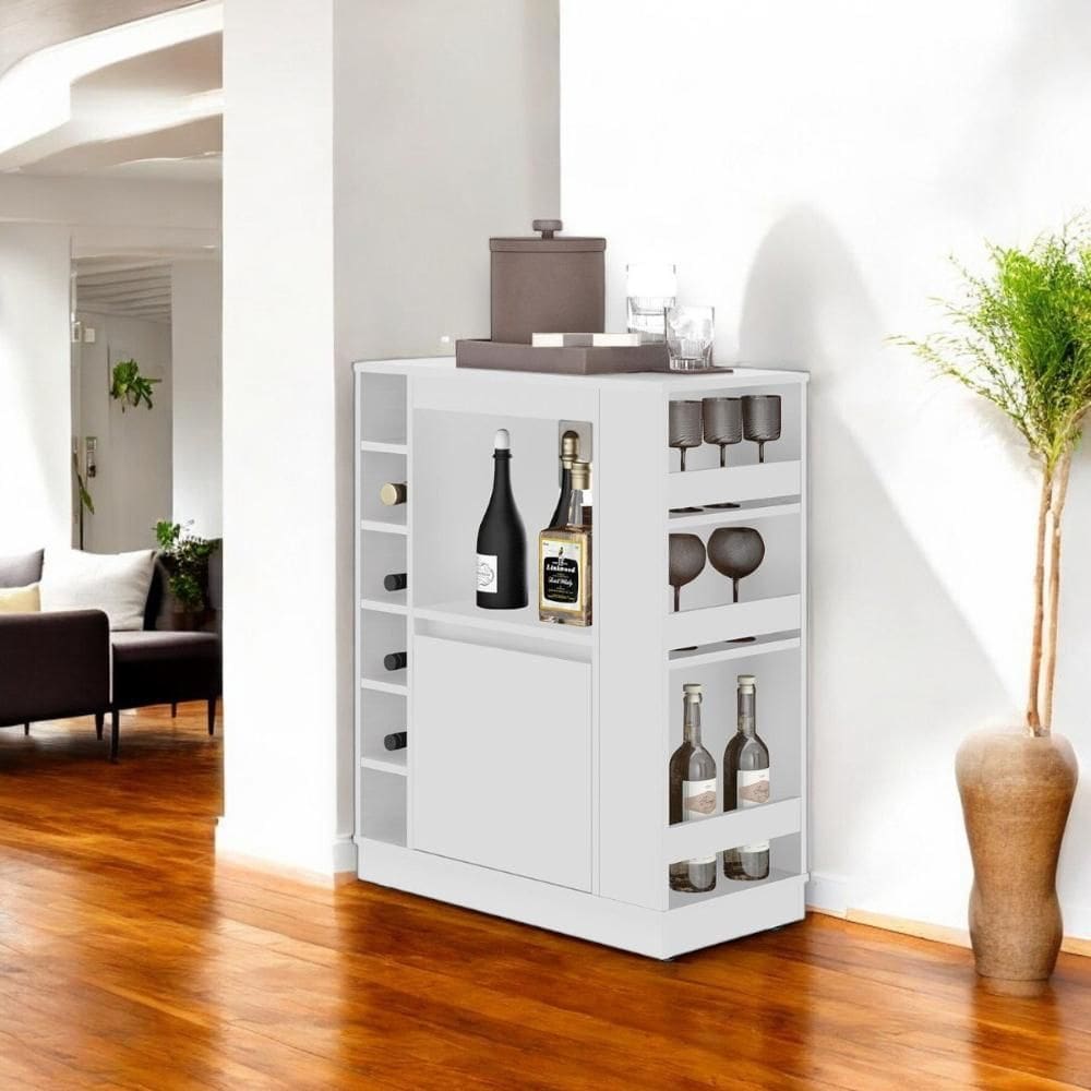 Balcão Buffet Adega Bar Branco com Prateleiras e Nichos para Vinho - Pleno