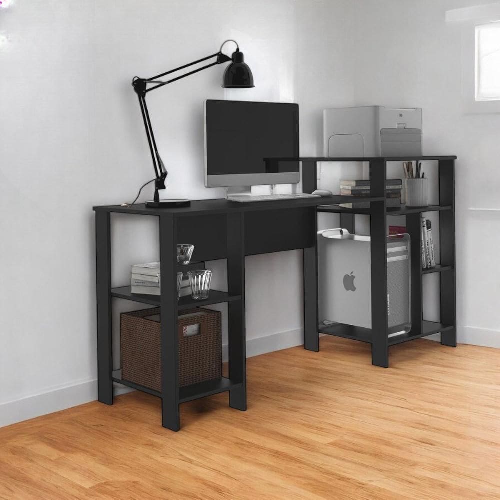 Mesa Escrivaninha Home Office Preto com Prateleiras para Objetos - Pleno