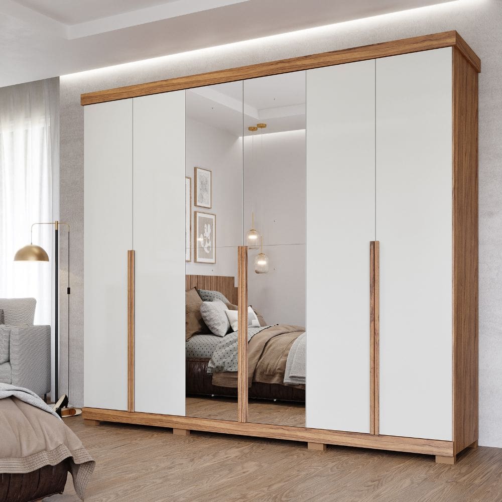 Guarda-Roupa Casal 6 Portas 6 Gavetas Cinamomo/Off Guarapari Panan Moveis