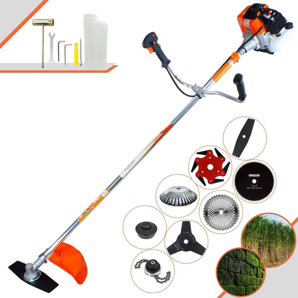 Roçadeira Profissional Completa Vulcan VR430S À Gasolina Motor 2T 43cc 1,7HP de Potência Alta Rotação Com Carretel de Nylon + Kit 7 Opções de Cortes