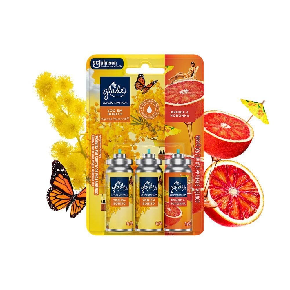 Kit 2 Odorizadores de Ambiente Voo em Bonito + 1 Noronha Glade Toque de Frescor 12ml Cada Refil